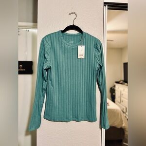 Teal Blue Ribbed Long Sleeve Tee